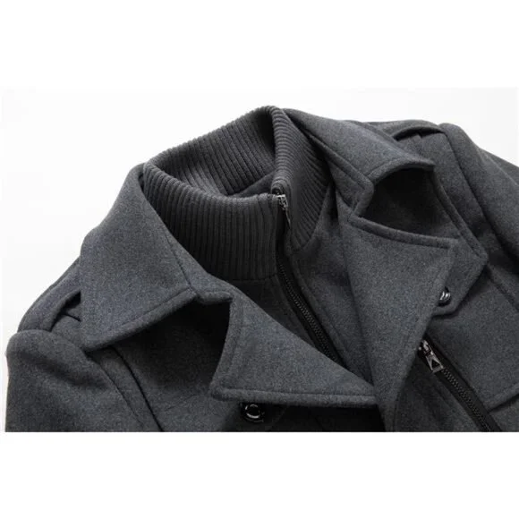Men's Thermal Single Breasted Wool Blend Coat Business Peacoat with